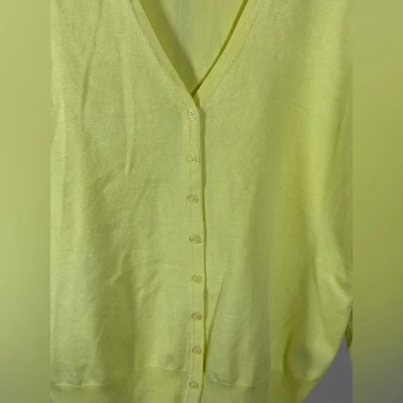 Vibrant Yellow V-Neck Cardigan L Soft Knit Button Down Layering Essential Chic - Picture 3 of 11